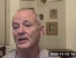 In this November 12, 2020 image taken from video, actor Bill Murray takes part in a virtual production of 